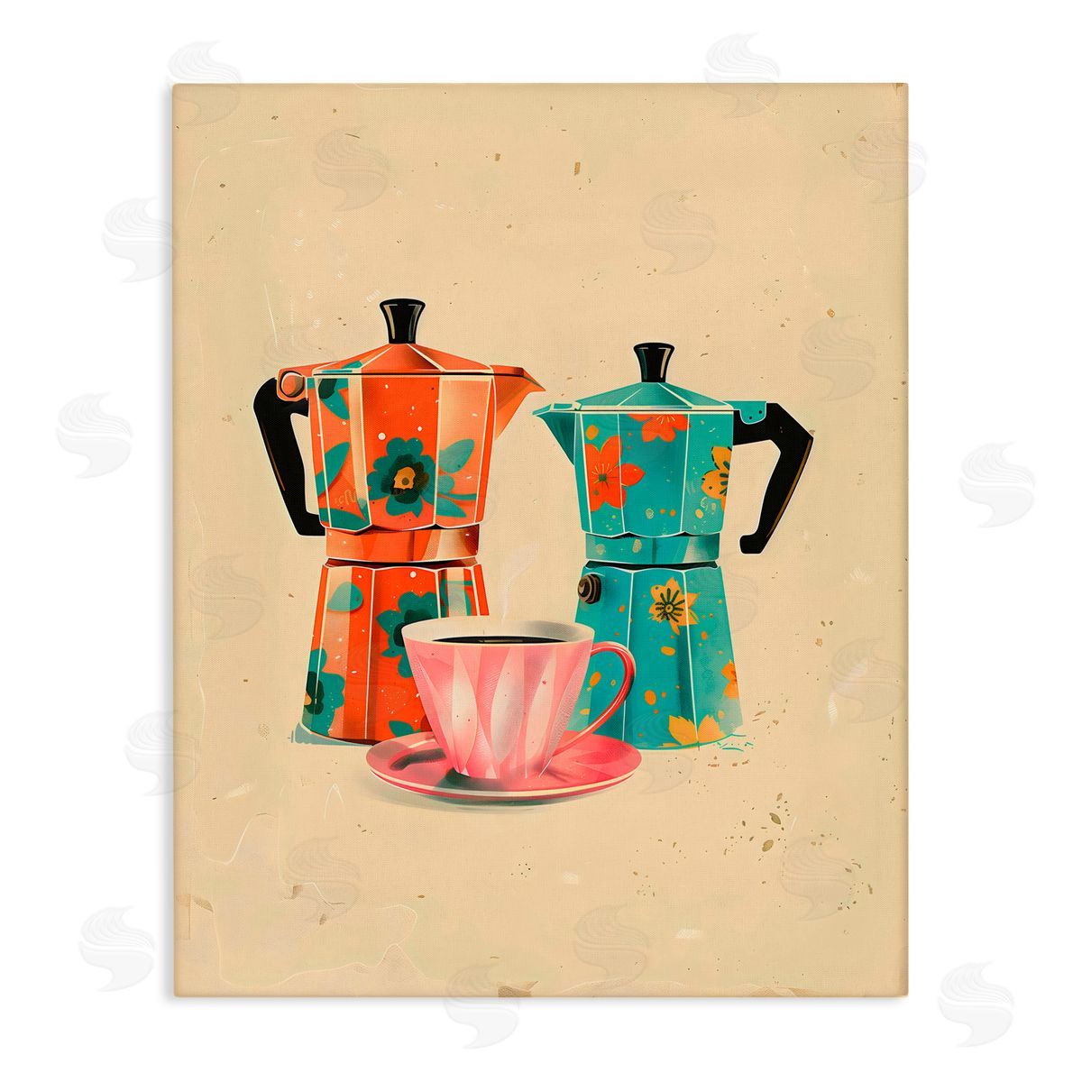 Arlington Prints Retro Morning Moka Pots Canvas Wall Art Print