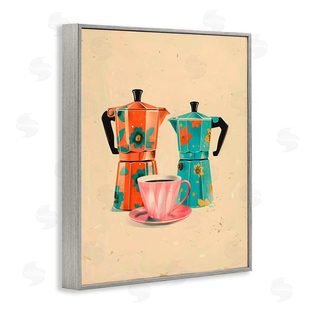 Arlington Prints Retro Morning Moka Pots Gray Framed Giclee Art Print