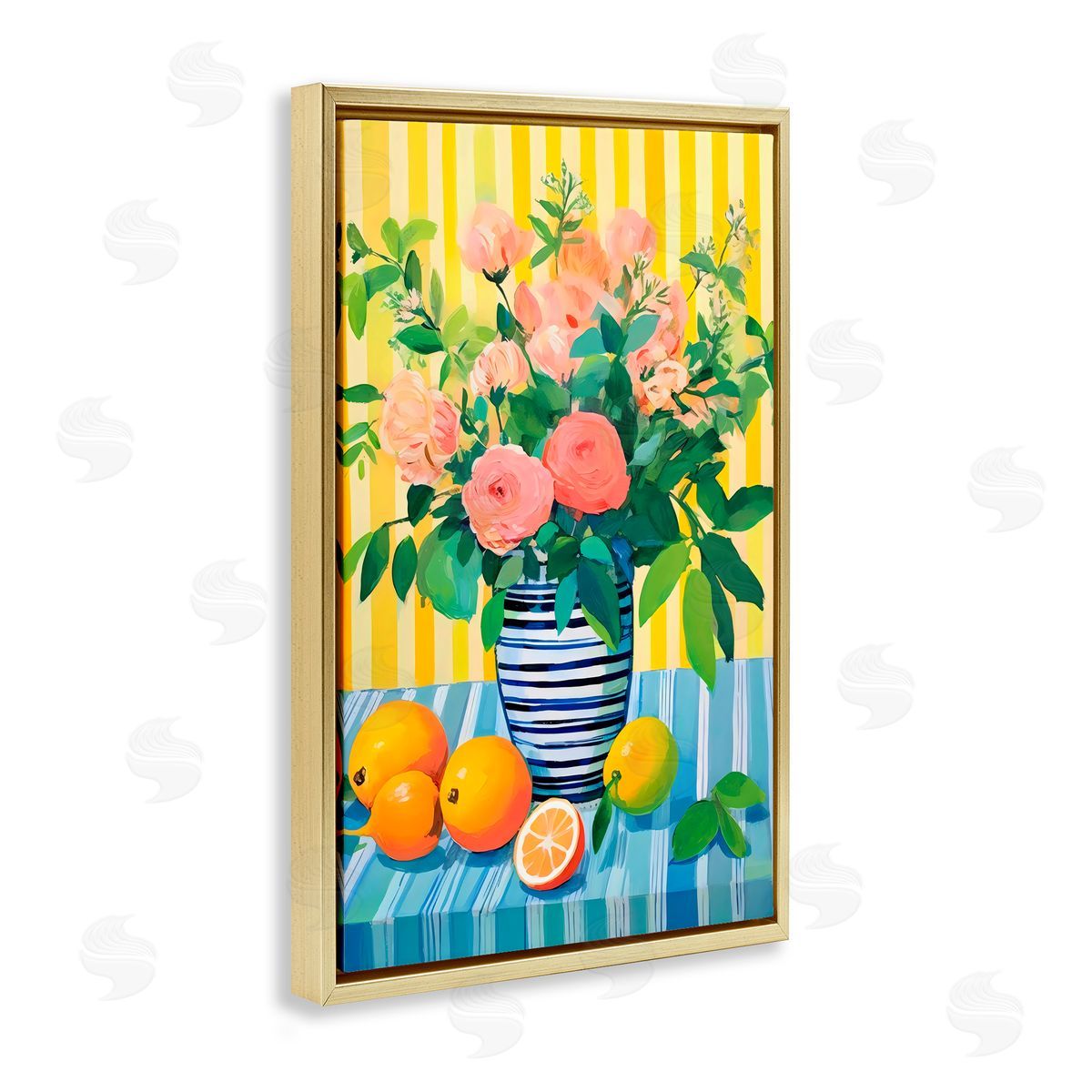 Creative Studio Citrus Floral Display Gold Floating Frame Canvas Art Print