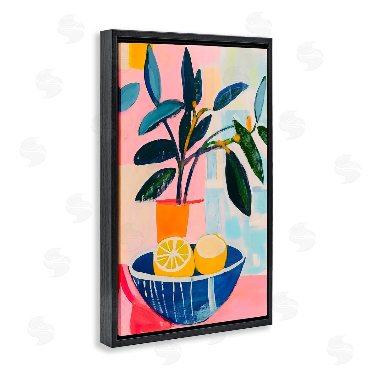 Creative Studio Lemon Bowl Table Setting Black Floating Frame Canvas Wall Art Print