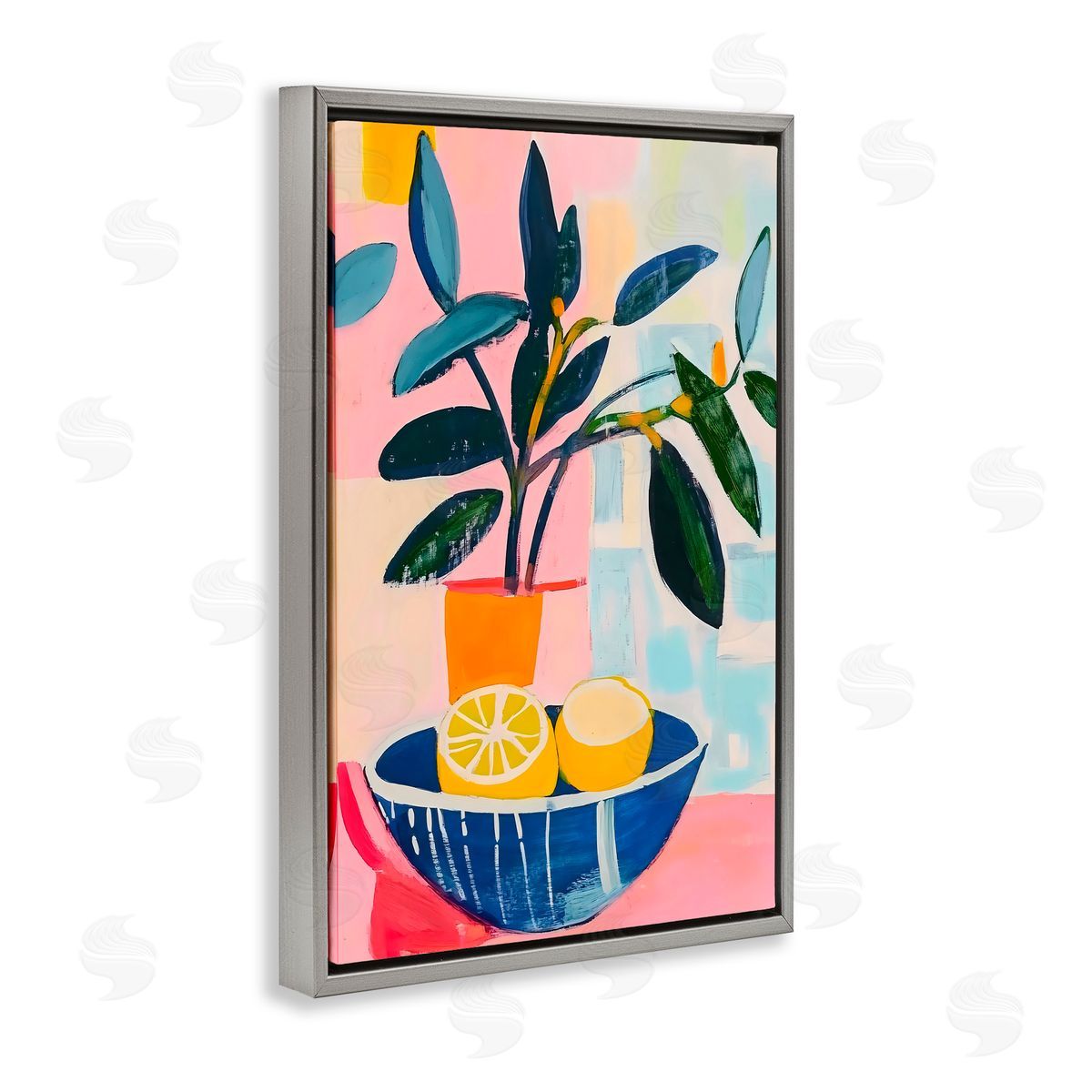 Creative Studio Lemon Bowl Table Setting Gray Floating Frame Canvas Art Print