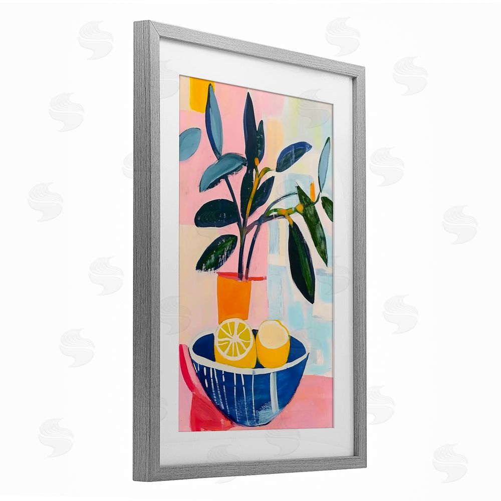Creative Studio Lemon Bowl Table Setting Gray Framed Print Under Glass Art