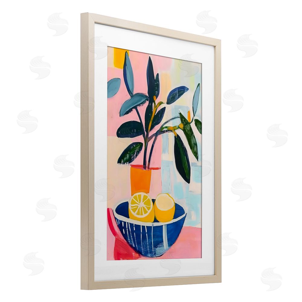 Creative Studio Lemon Bowl Table Setting Birch Framed Print Under Glass Art