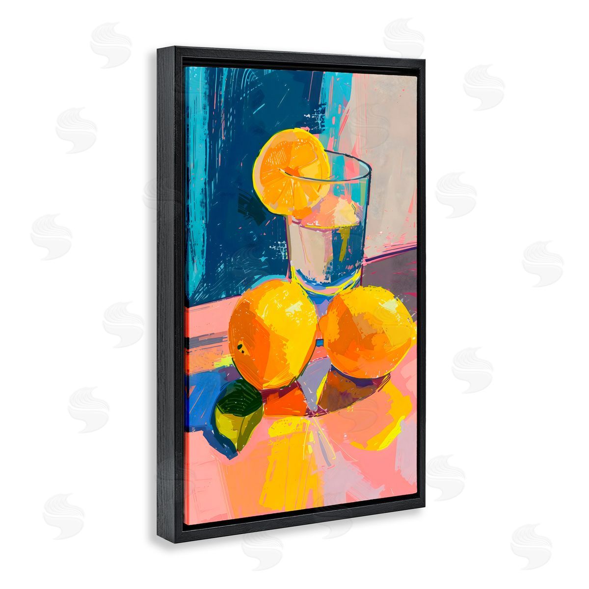 Creative Studio Lemon Water Table Spread Black Floating Frame Canvas Wall Art Print