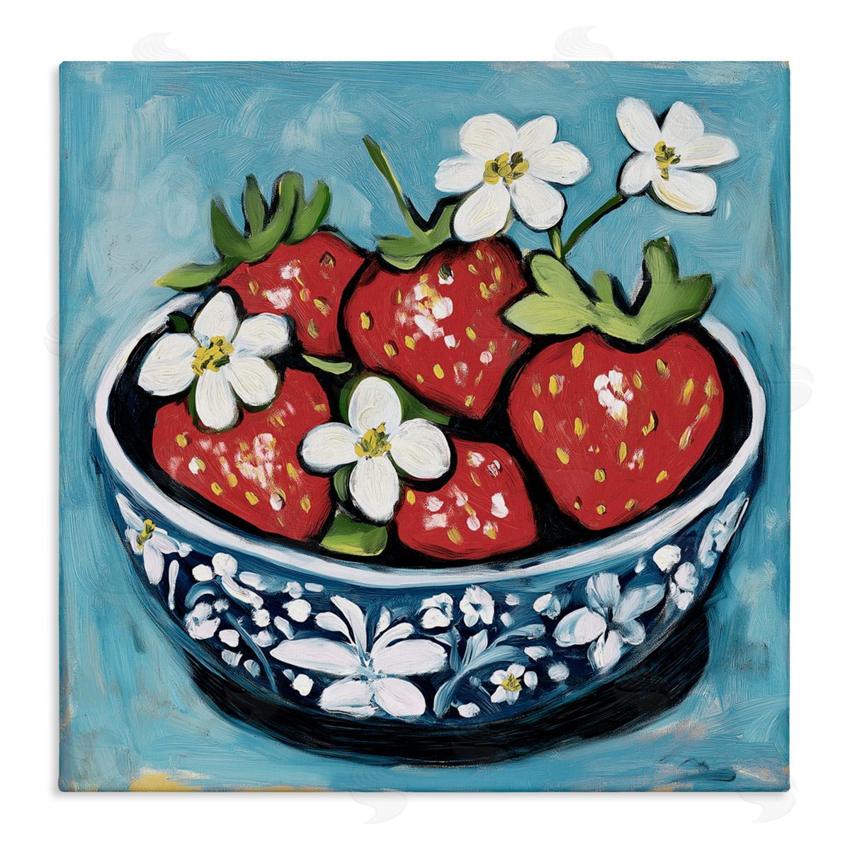 Gina Kelly Strawberries in Blue Bowl Canvas Wall Art Print