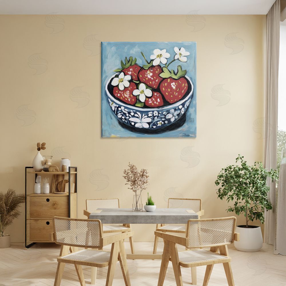 Gina Kelly Strawberries in Blue Bowl Canvas Art on Wall