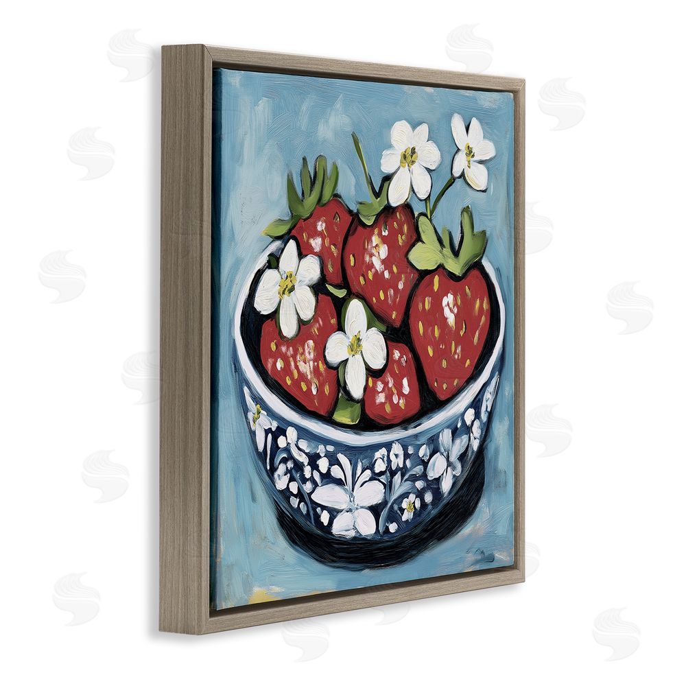 Gina Kelly Strawberries in Blue Bowl Brown Floating Frame Canvas Wall Art Print