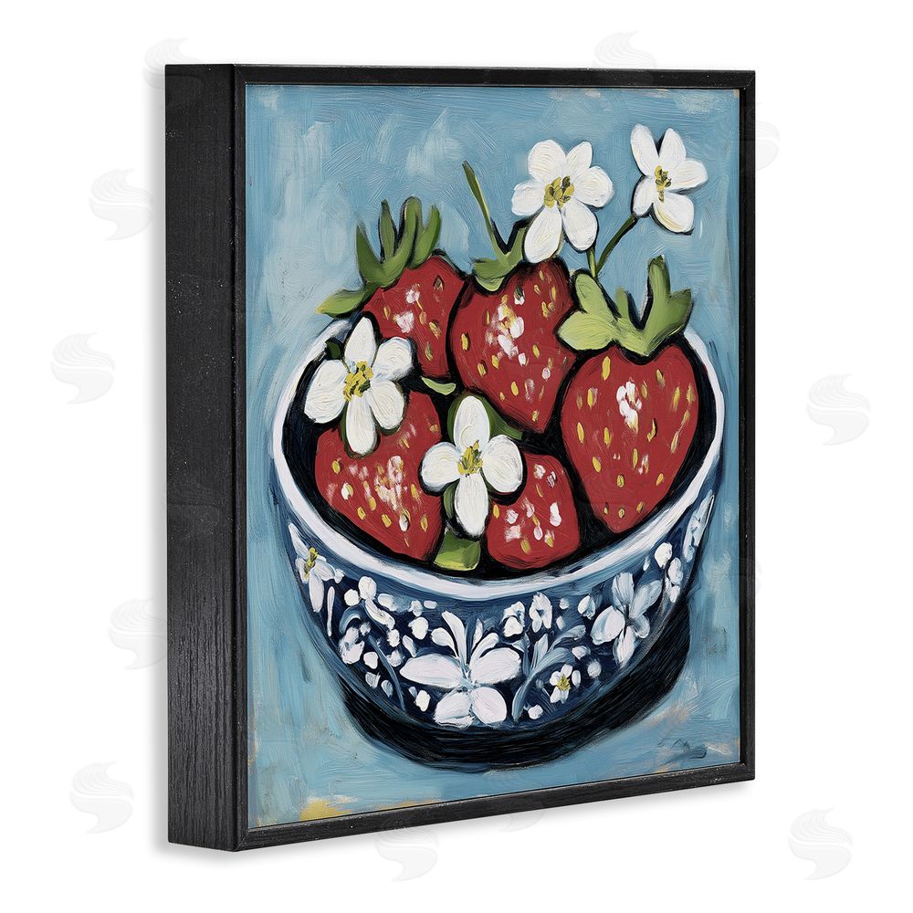 Gina Kelly Strawberries in Blue Bowl Black Framed Giclee Wall Art Print