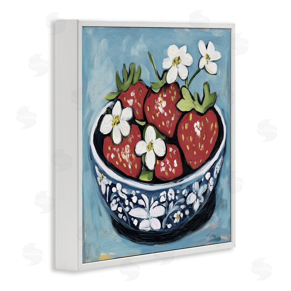 Gina Kelly Strawberries in Blue Bowl White Framed Giclee Wall Art Print