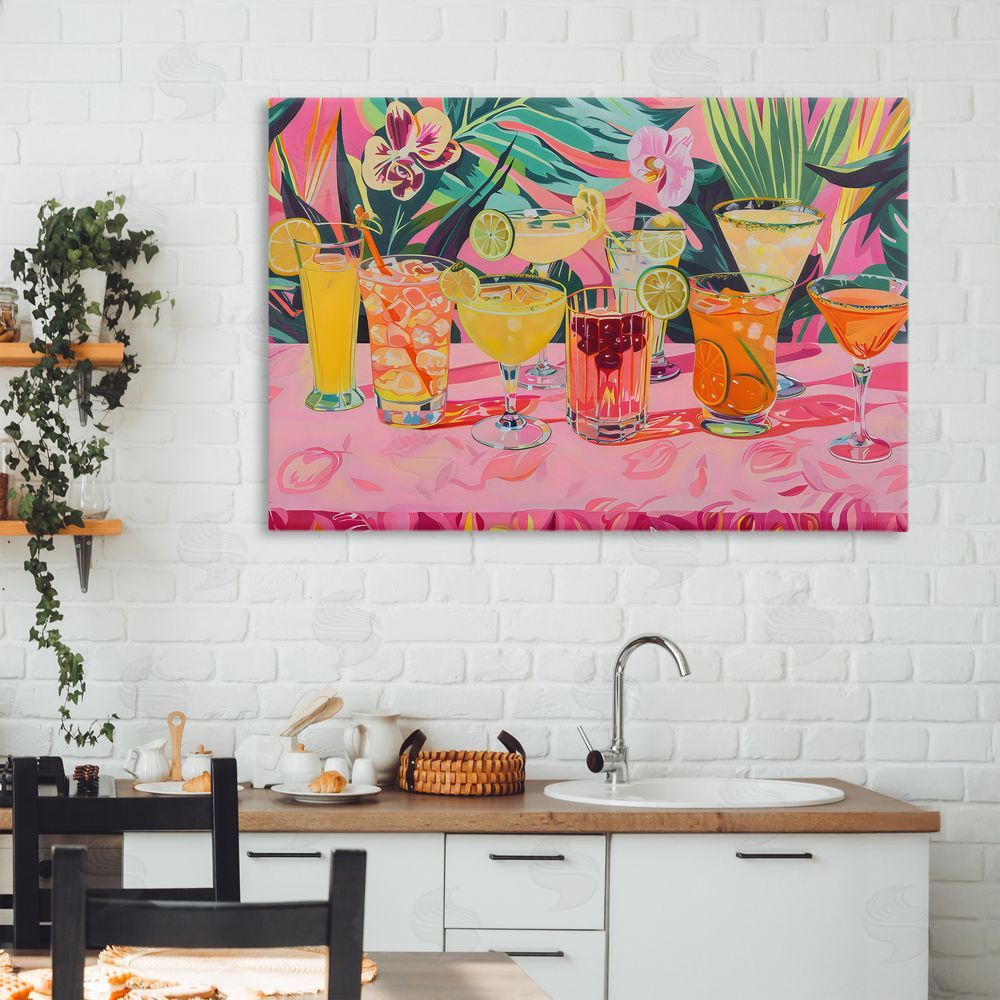 LSR Design Studio Tropical Pink Cocktail Party Canvas Art on Wall
