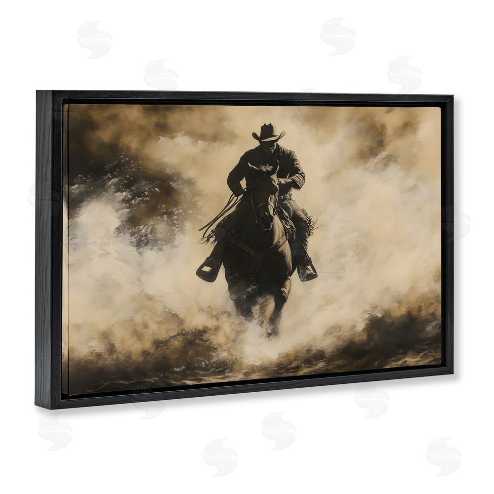 Franklyn Gregory Dusty Rodeo Cowboy Black Floating Frame Canvas Wall Art Print