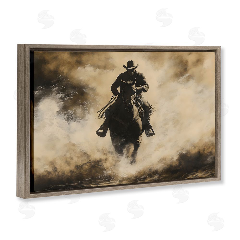 Franklyn Gregory Dusty Rodeo Cowboy Brown Floating Frame Canvas Wall Art Print