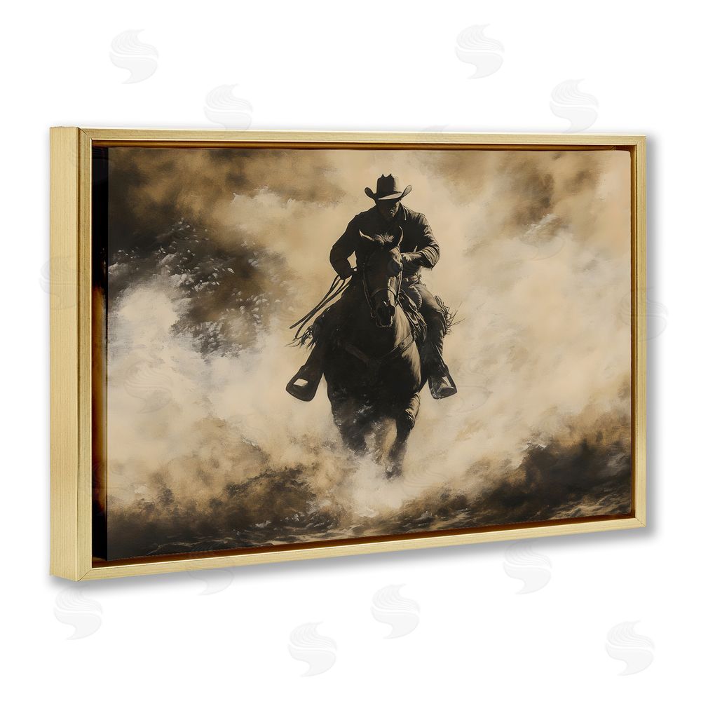 Franklyn Gregory Dusty Rodeo Cowboy Gold Floating Frame Canvas Wall Art Print