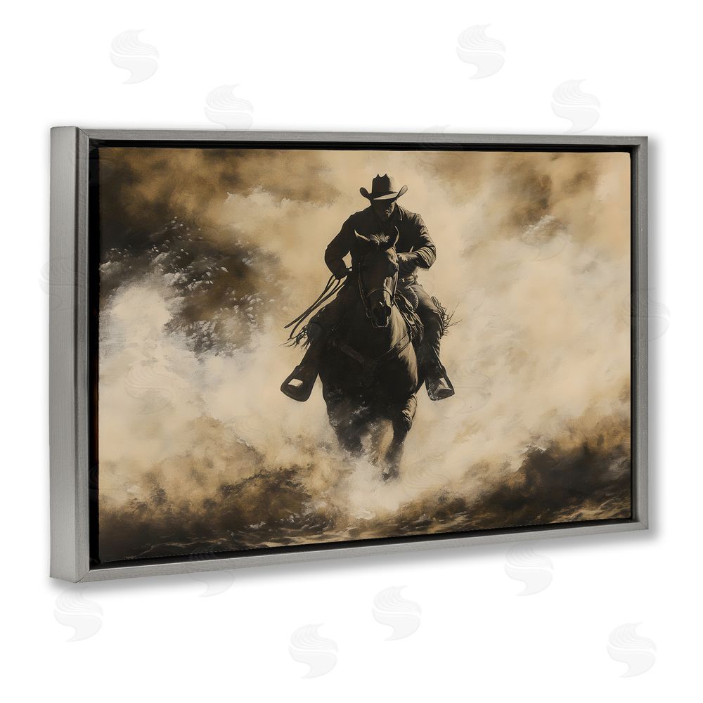 Franklyn Gregory Dusty Rodeo Cowboy Gray Floating Frame Canvas Wall Art Print