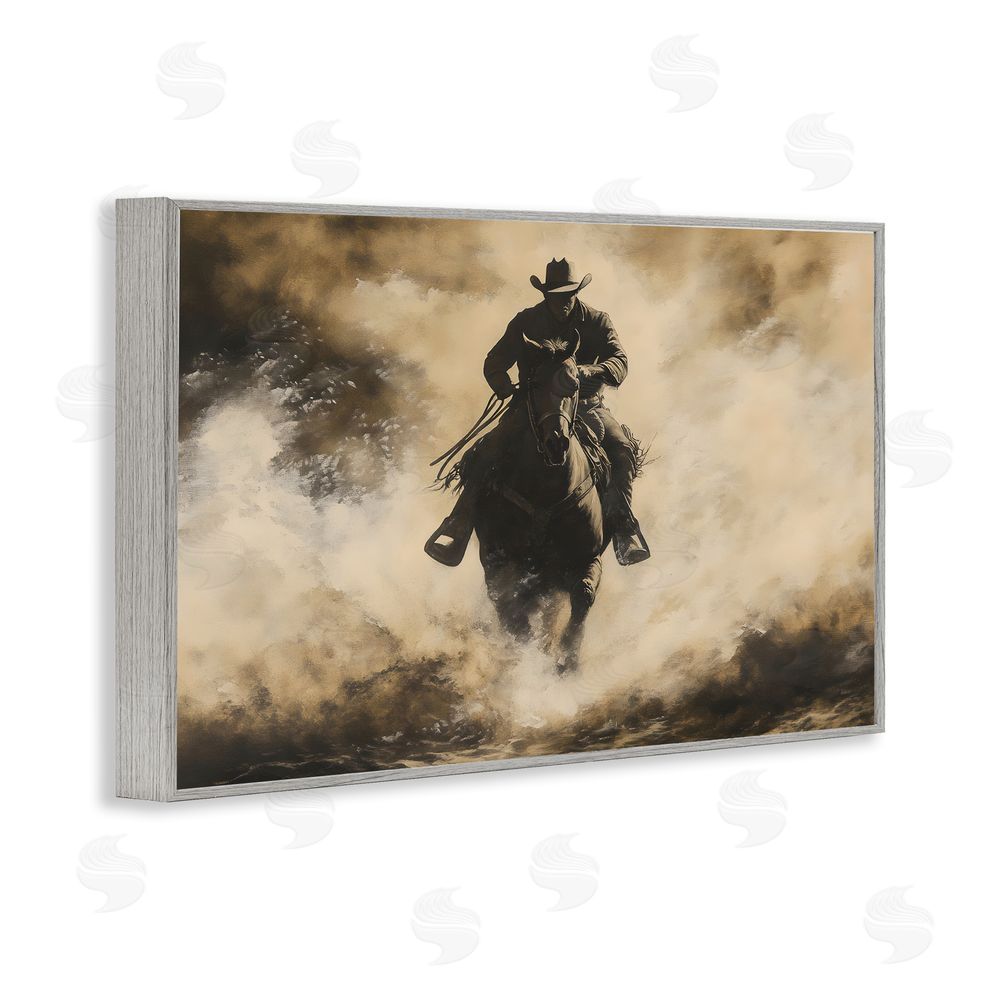 Franklyn Gregory Dusty Rodeo Cowboy Gray Framed Giclee Wall Art Print