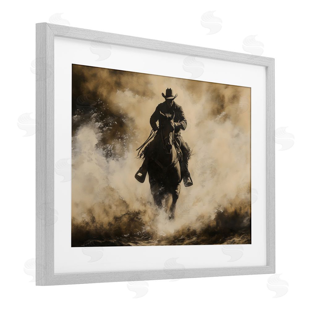 Franklyn Gregory Dusty Rodeo Cowboy Gray Framed Print Under Glass with White Mat Wall Art