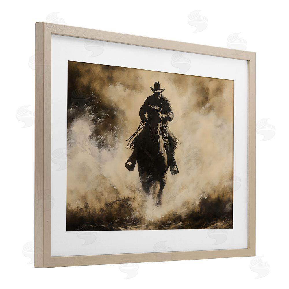 Franklyn Gregory Dusty Rodeo Cowboy Birch Framed Print Under Glass with White Mat Wall Art