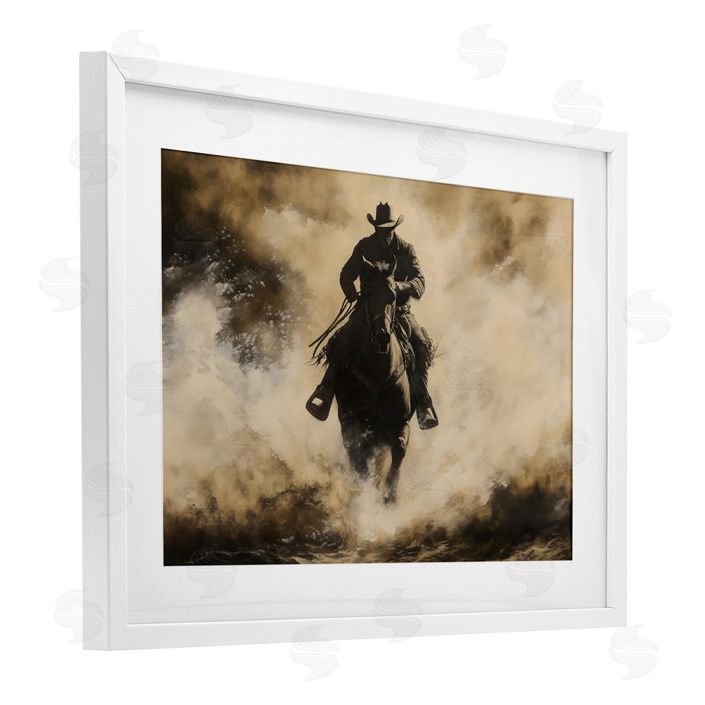 Franklyn Gregory Dusty Rodeo Cowboy White Framed Print Under Glass with Mat Wall Art