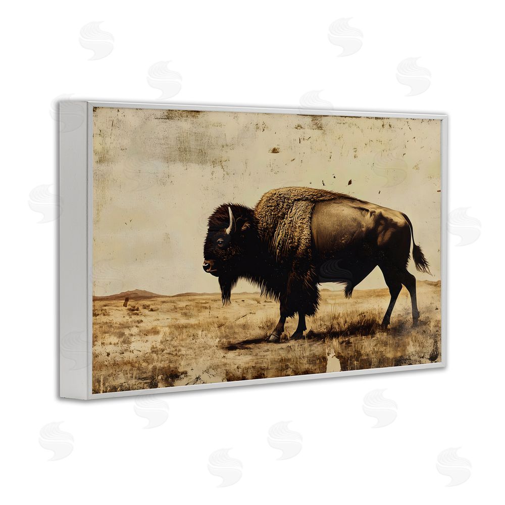 Franklyn Gregory Rustic Lone Buffalo White Framed Giclee Wall Art Print