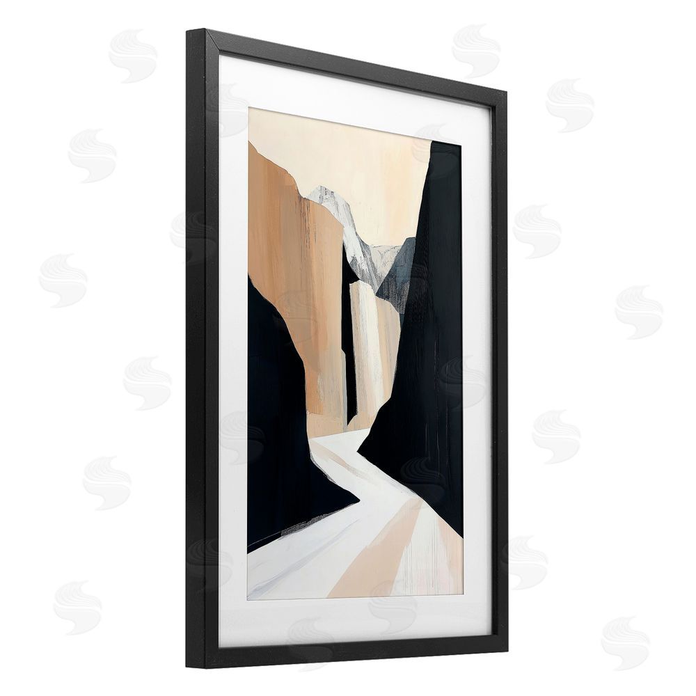 Gina Kelly Modern Blocked Desert Landscape Black Framed Print Under Glass with White Mat Wall Art