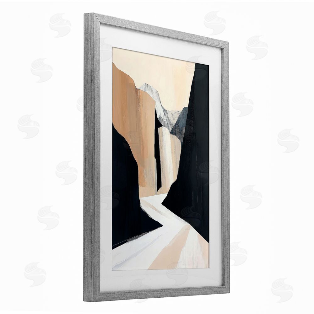 Gina Kelly Modern Blocked Desert Landscape Gray Framed Print Under Glass with White Mat Wall Art