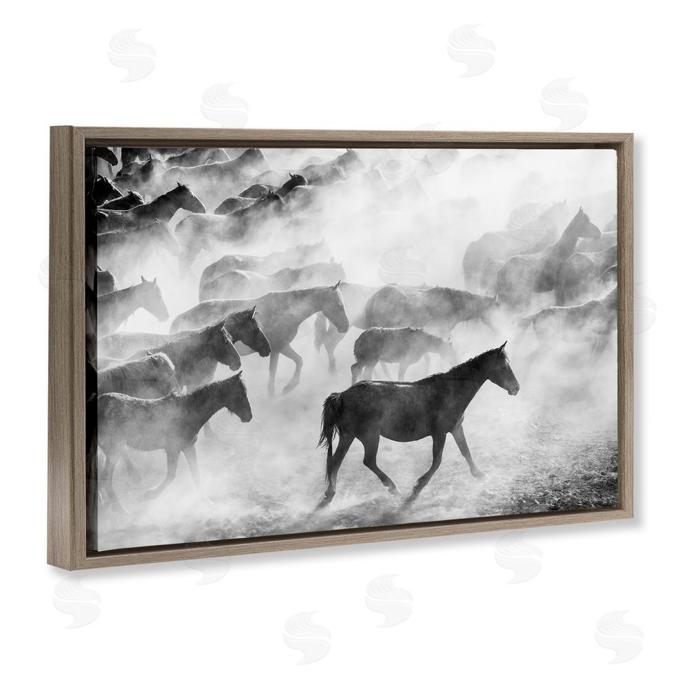 Sisi and Seb Dusty Road Horse Photograph Brown Floating Frame Canvas Wall Art Print