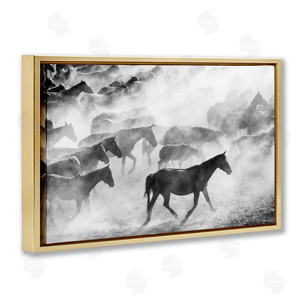 Sisi and Seb Dusty Road Horse Photograph Gold Floating Frame Canvas Wall Art Print