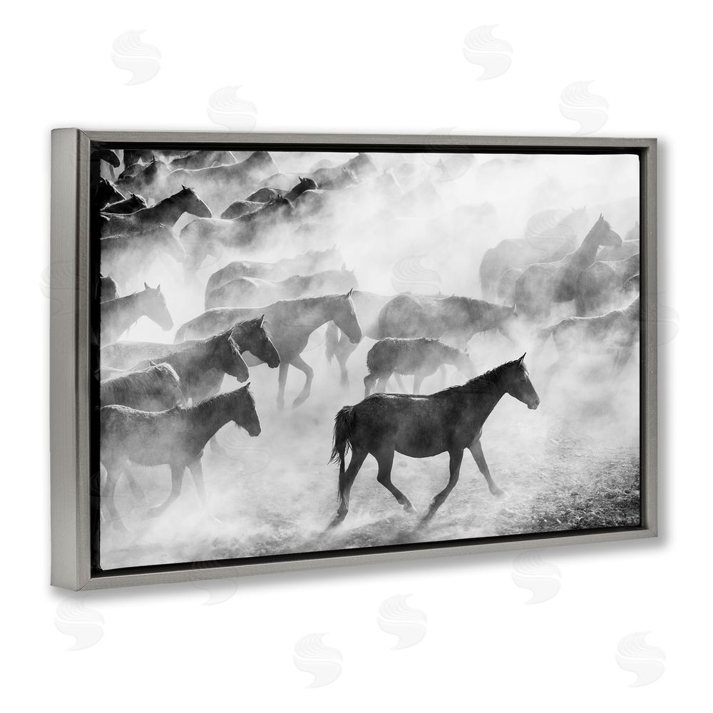 Sisi and Seb Dusty Road Horse Photograph Gray Floating Frame Canvas Wall Art Print