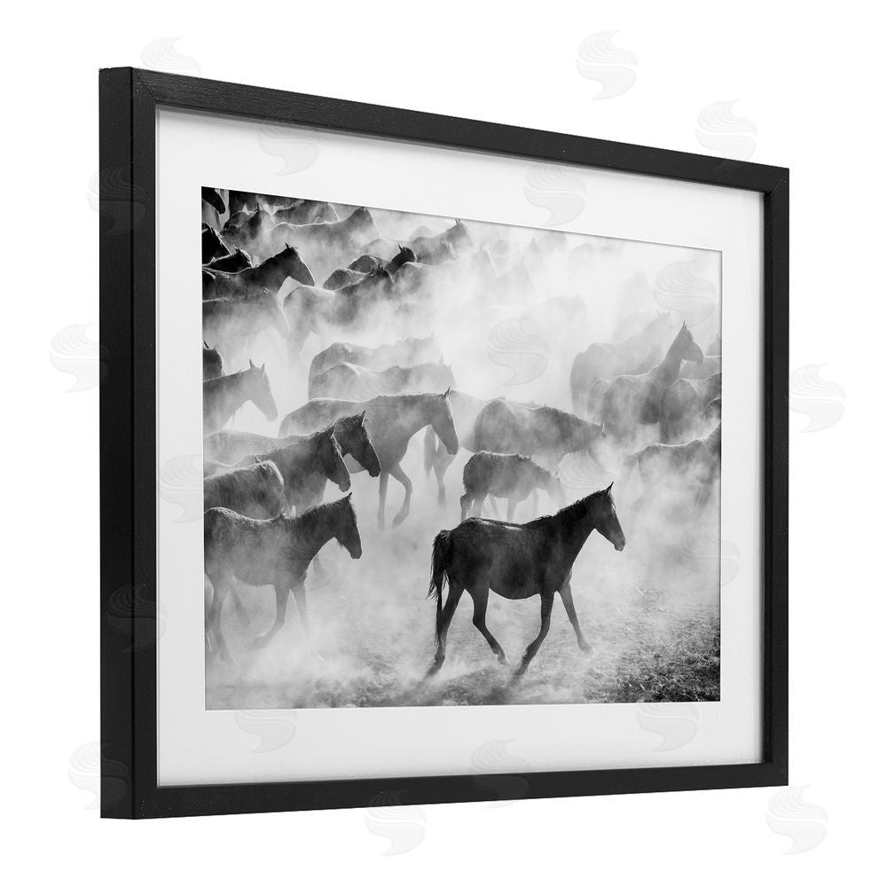 Sisi and Seb Dusty Road Horse Photograph Black Framed Print Under Glass with White Mat Wall Art