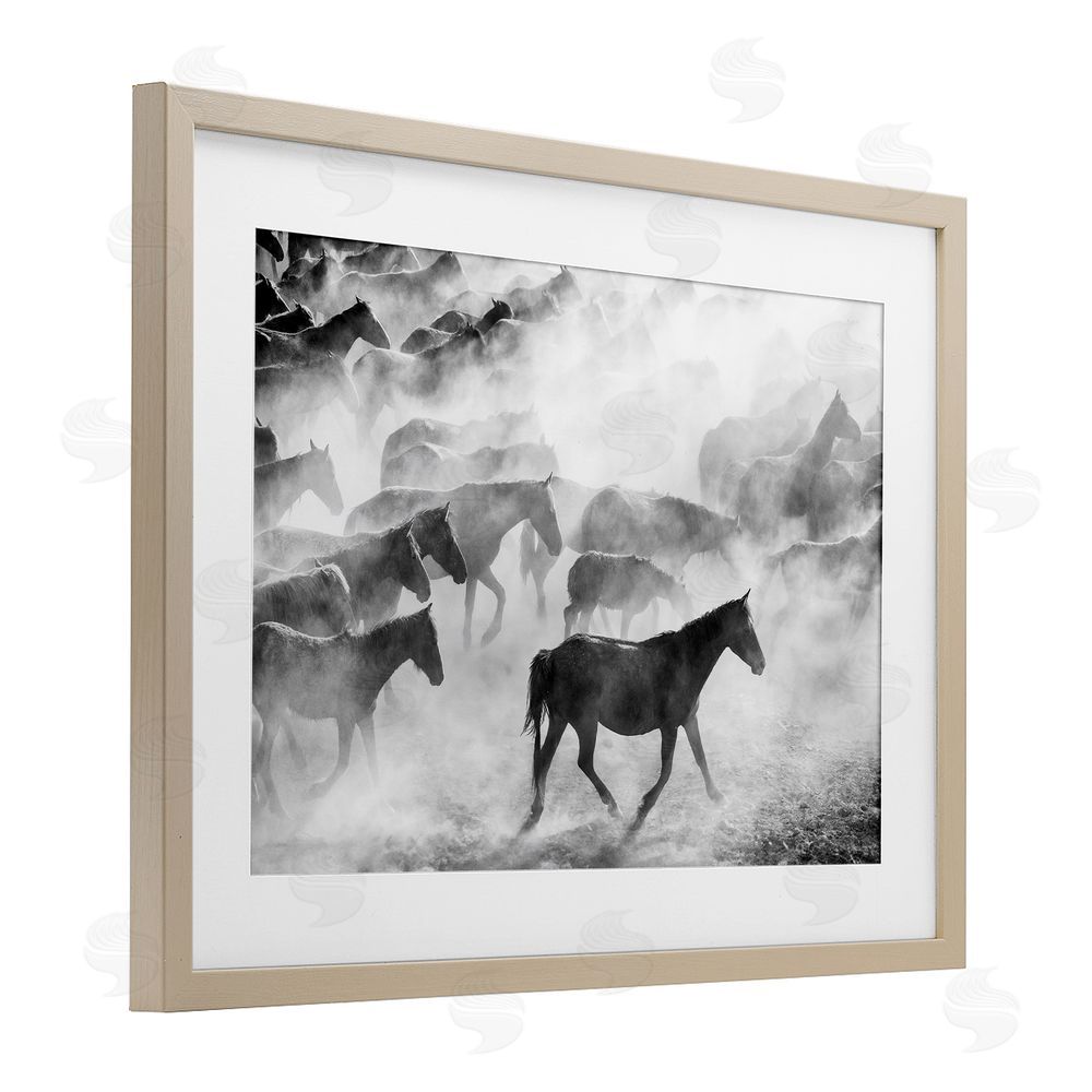 Sisi and Seb Dusty Road Horse Photograph Birch Framed Print Under Glass with White Mat Wall Art