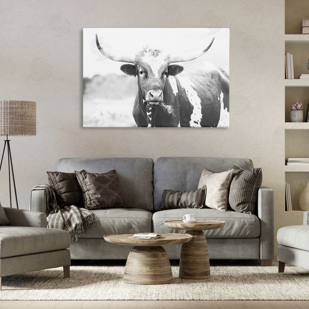 Sisi and Seb Two Tone Longhorn Portrait Canvas Art on Wall