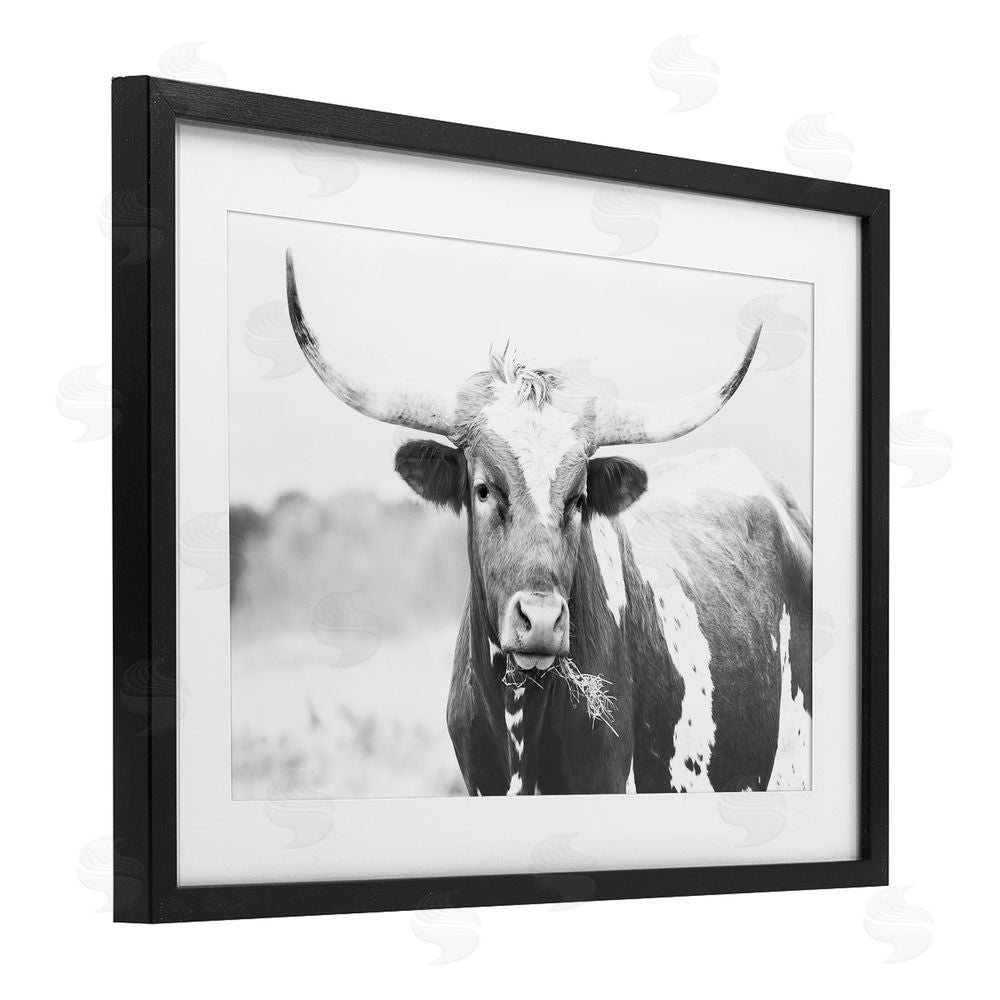 Sisi and Seb Two Tone Longhorn Portrait Black Framed Print Under Glass with White Mat Wall Art