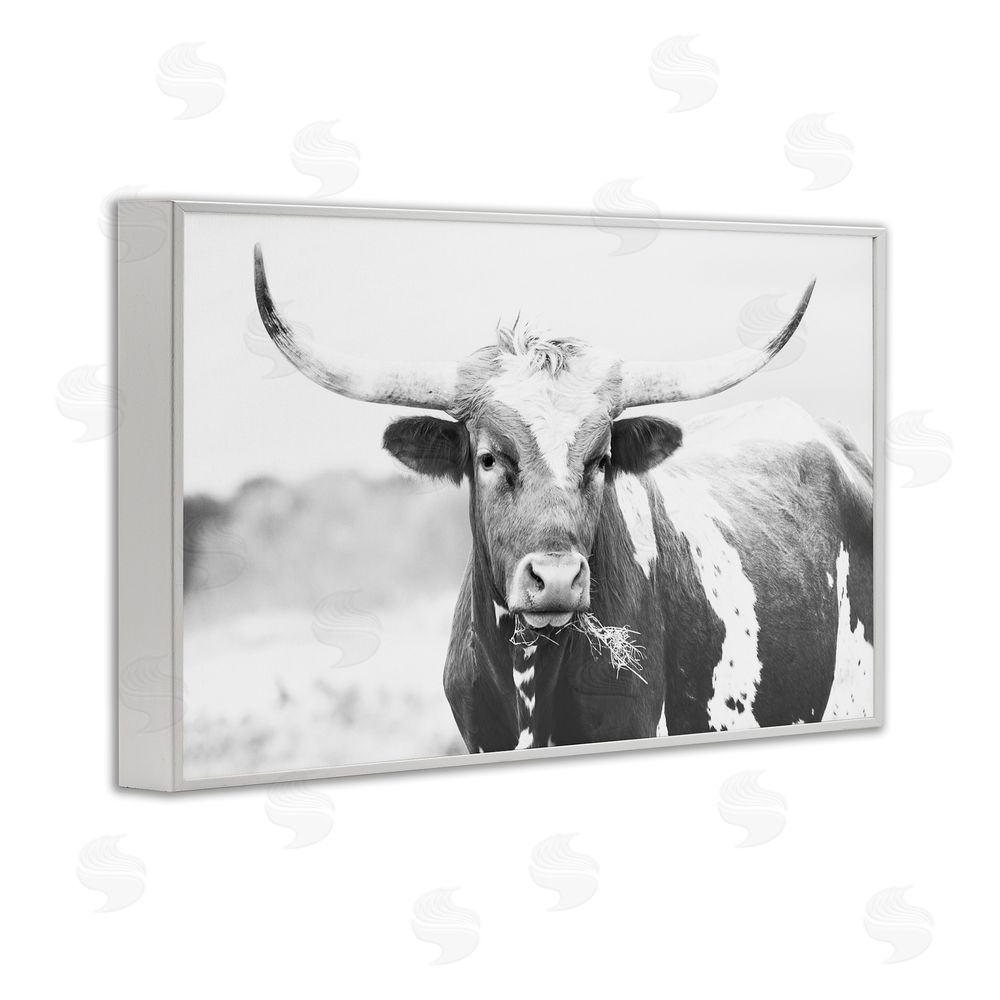 Sisi and Seb Two Tone Longhorn Portrait White Framed Giclee Wall Art Print