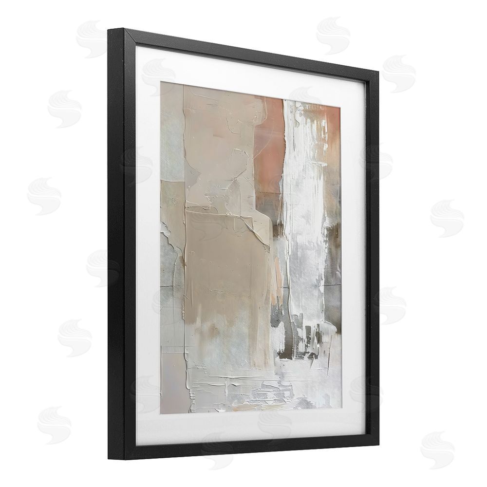 Riley B Subtle Blush Abstract Black Framed Print Under Glass with White Mat Wall Art