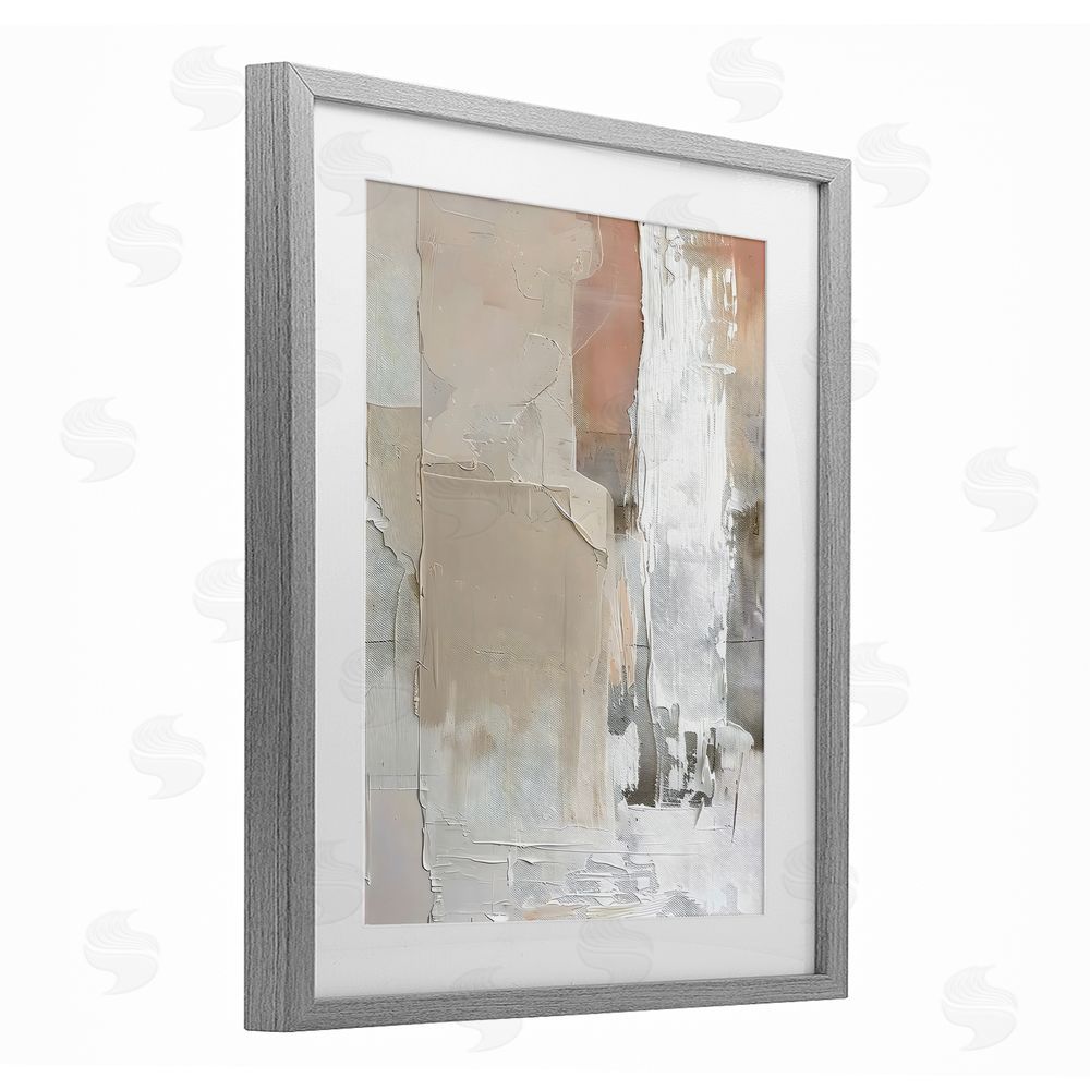 Riley B Subtle Blush Abstract Gray Framed Print Under Glass with White Mat Wall Art