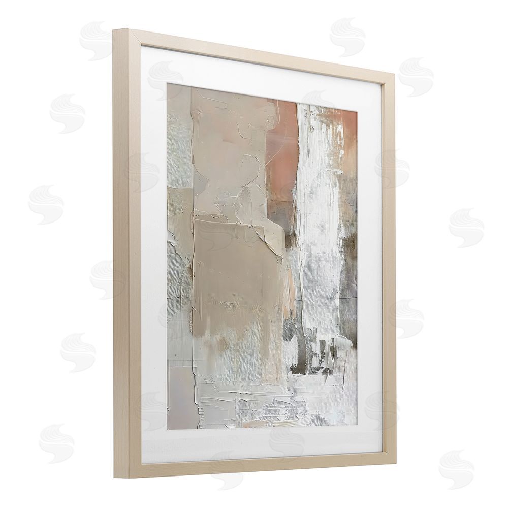 Riley B Subtle Blush Abstract Birch Framed Print Under Glass with White Mat Wall Art
