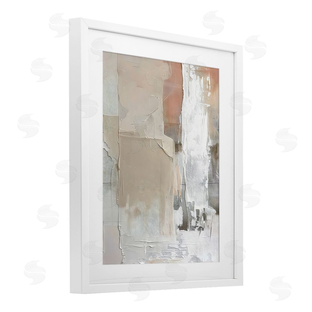 Riley B Subtle Blush Abstract White Framed Print Under Glass with Mat Wall Art