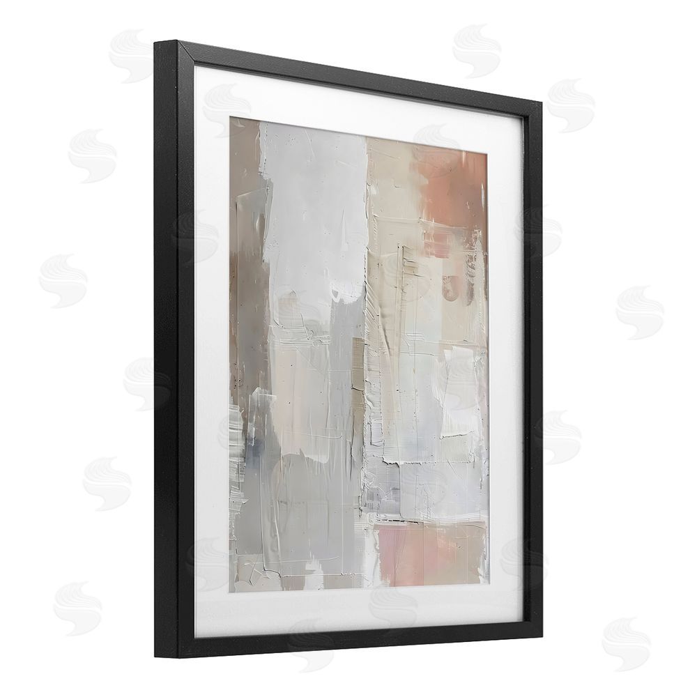 Riley B Blue & Neutral Abstraction Black Framed Print Under Glass with White Mat Wall Art