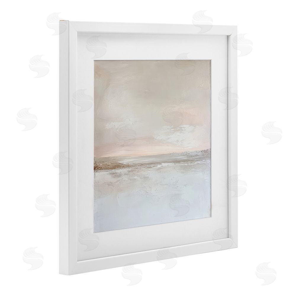 Petal Prints Design Muted Landscape Abstract Horizon White Framed Print Under Glass with Mat Wall Art