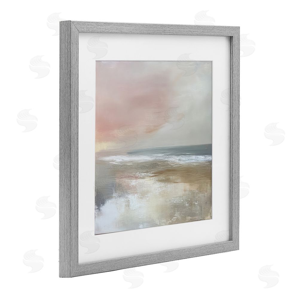 Petal Prints Design Muted Landscape Marsh Waters Gray Framed Print Under Glass with White Mat Wall Art