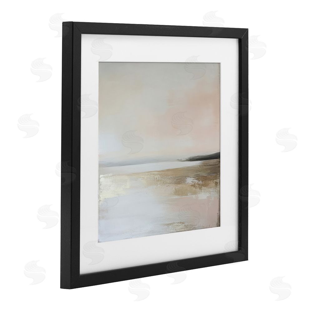 Petal Prints Design Muted Landscape Hidden Coast Black Framed Print Under Glass with White Mat Wall Art