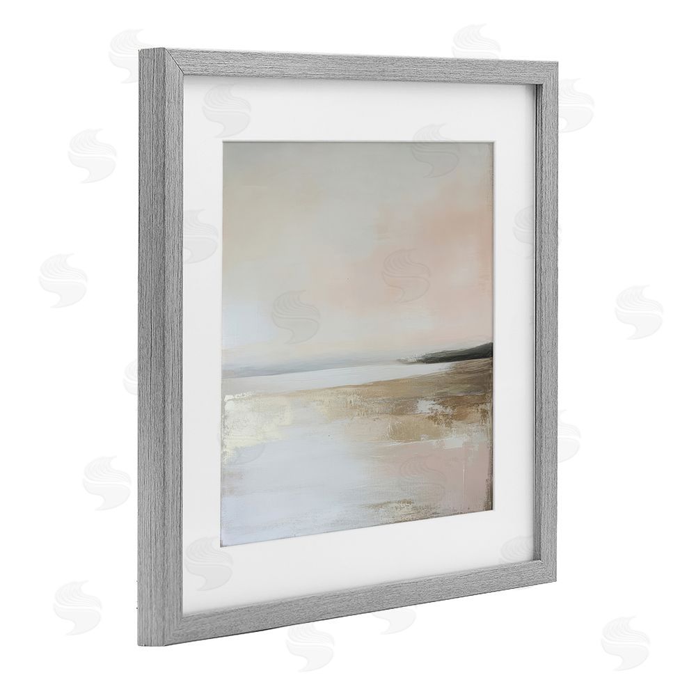 Petal Prints Design Muted Landscape Hidden Coast Gray Framed Print Under Glass with White Mat Wall Art