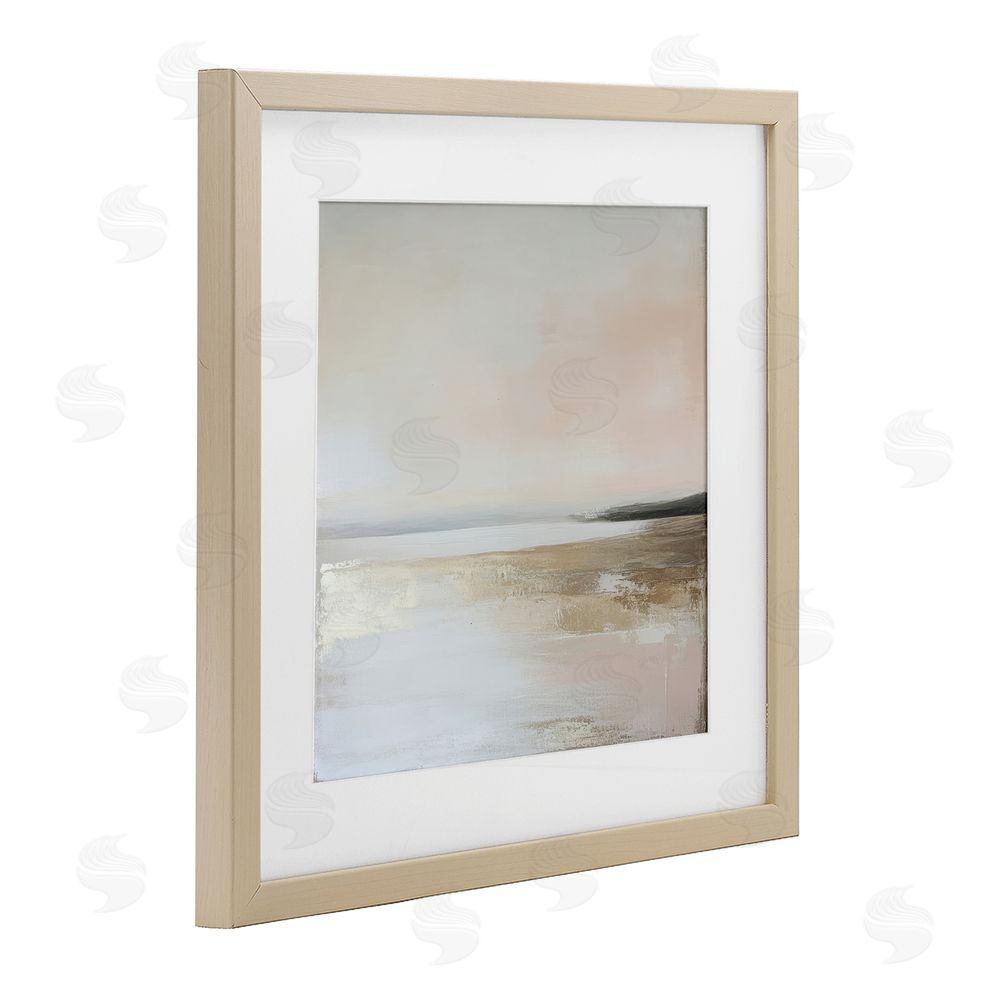 Petal Prints Design Muted Landscape Hidden Coast Birch Framed Print Under Glass with White Mat Wall Art