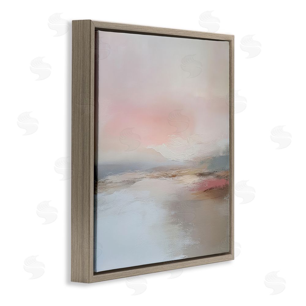 Petal Prints Design Muted Landscape Distant Horizon Brown Floating Frame Canvas Wall Art Print
