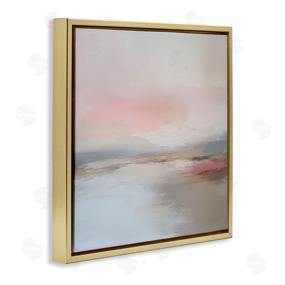 Petal Prints Design Muted Landscape Distant Horizon Gold Floating Frame Canvas Wall Art Print