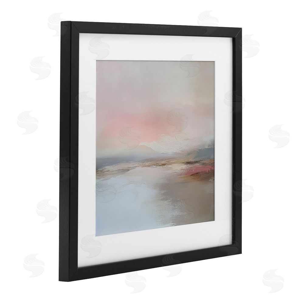 Petal Prints Design Muted Landscape Distant Horizon Black Framed Print Under Glass with White Mat Wall Art