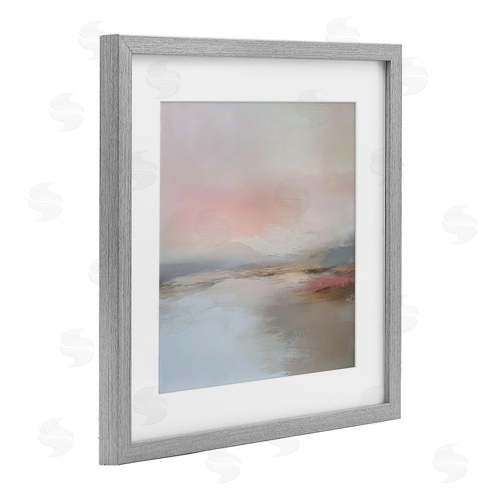 Petal Prints Design Muted Landscape Distant Horizon Gray Framed Print Under Glass with White Mat Wall Art