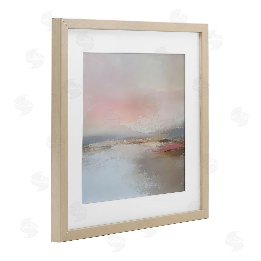 Petal Prints Design Muted Landscape Distant Horizon Birch Framed Print Under Glass with White Mat Wall Art