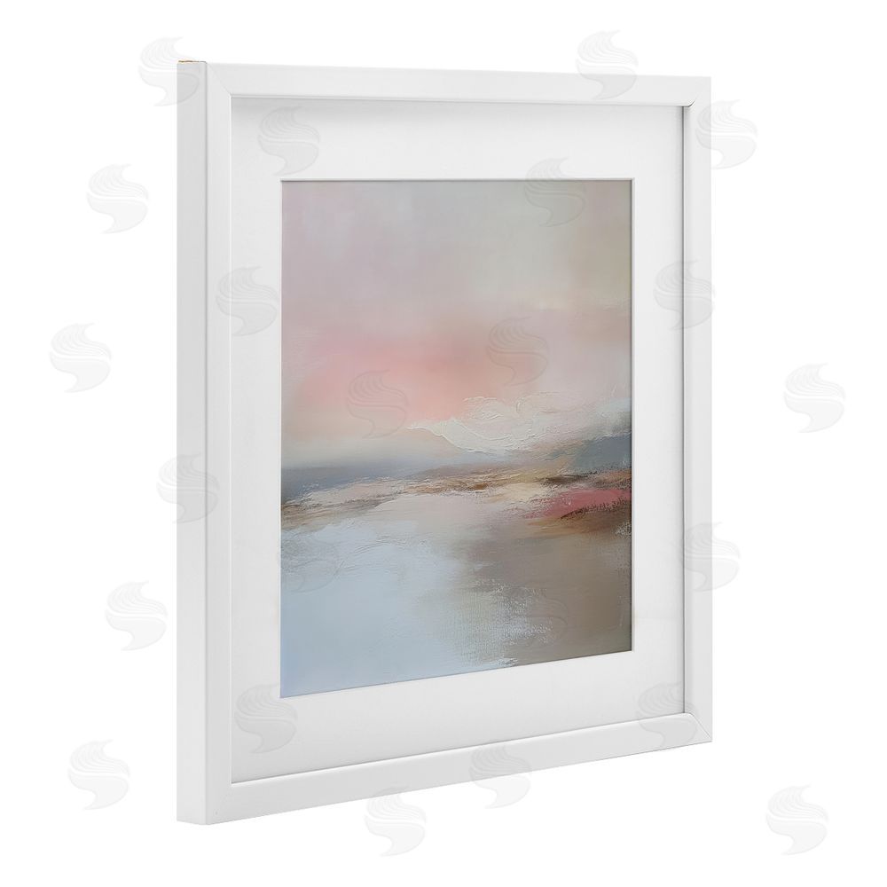 Petal Prints Design Muted Landscape Distant Horizon White Framed Print Under Glass with Mat Wall Art
