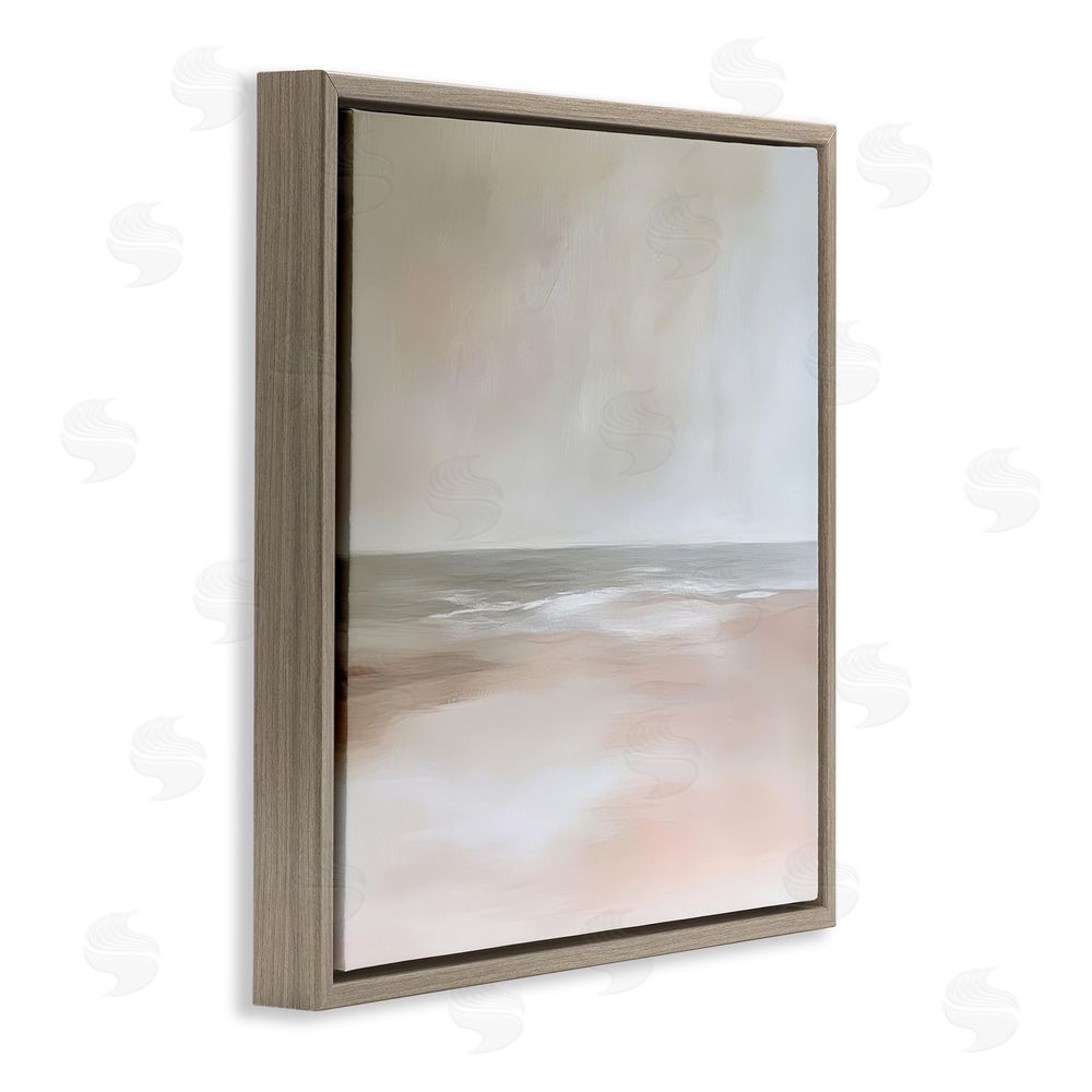 Petal Prints Design Muted Landscape Soft Coast Brown Floating Frame Canvas Wall Art Print